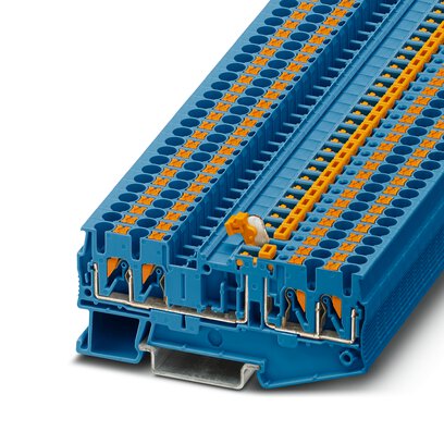Phoenix Contact Knife Disconnect - Multi-Conductor Terminal Block; PT 2.5-QUATTRO-MT BU; 20A; 300V; 1-Level; #26 - #12; Push-In Connection; Blue